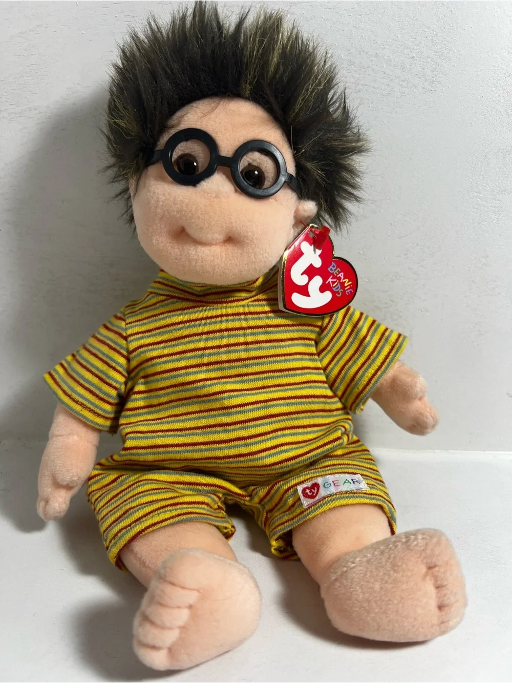 Ty Plush Doll with Brown Hair and Yellow Striped Outfit